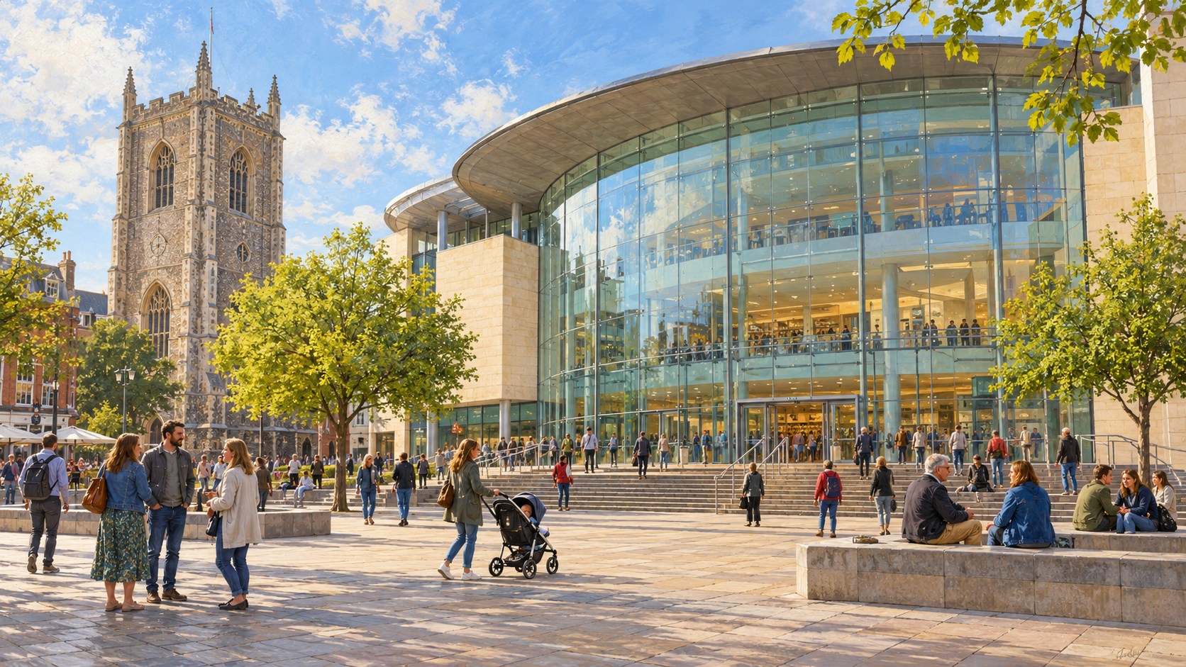 Artist’s impression of local residents outside the Forum beside St Peter Mancroft